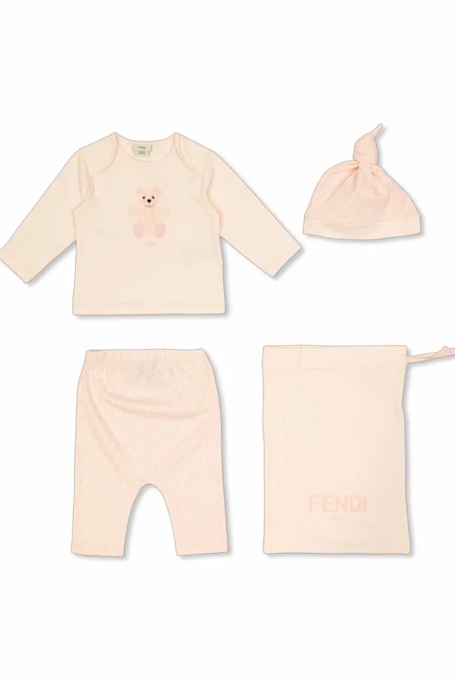 Fendi Kids RÓŻOWY Komplet: czapka, t-shirt z długimi rękawami i spodnie