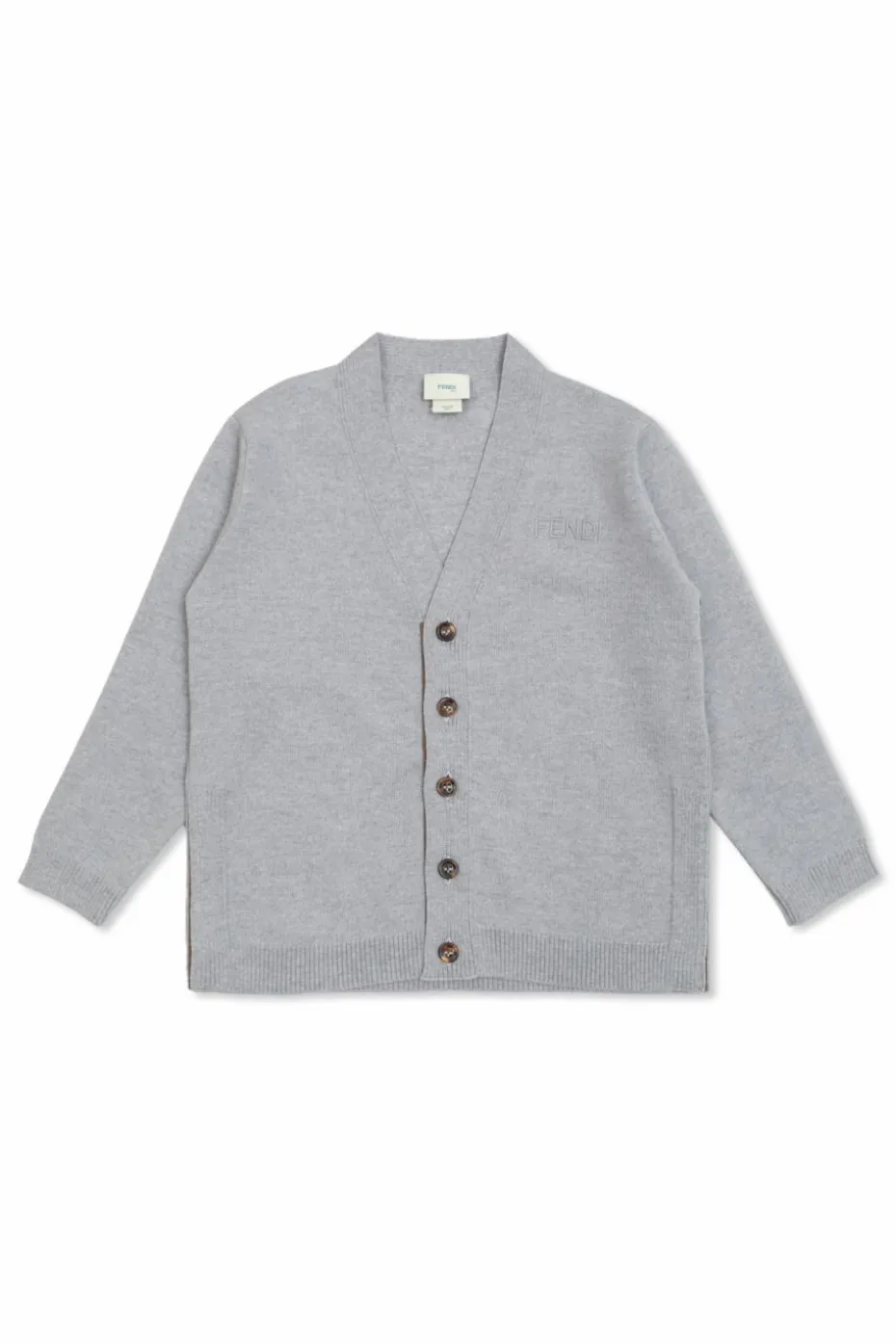 Fendi Kids SZARY Kardigan z wyszytym logo