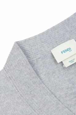 Fendi Kids SZARY Kardigan z wyszytym logo
