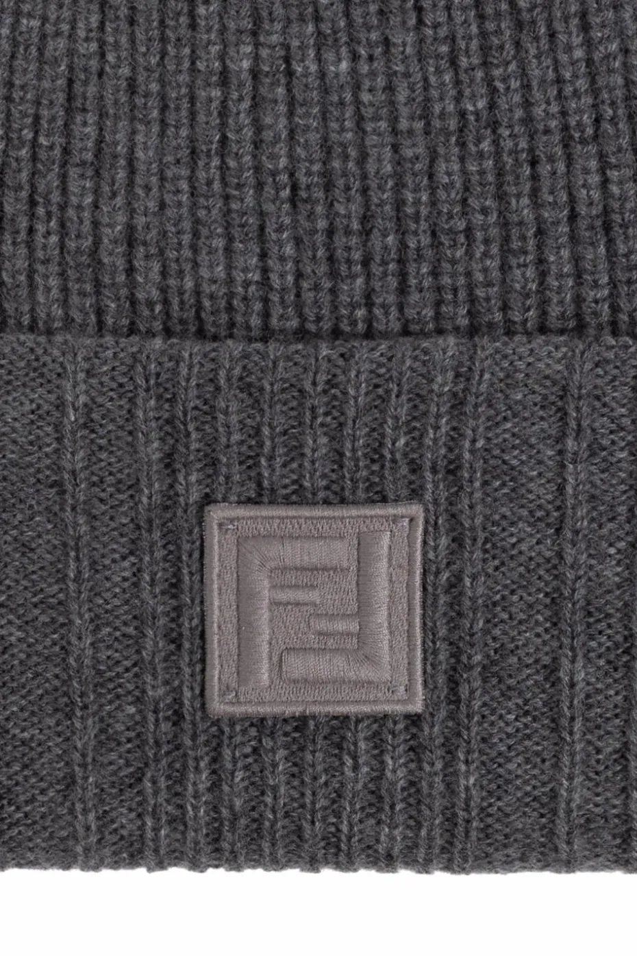 Fendi SZARY Wełniana czapka z naszywką z logo