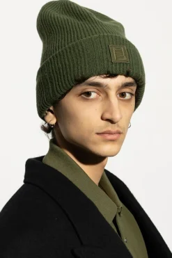 Fendi ZIELONY Wełniana czapka z naszywką z logo