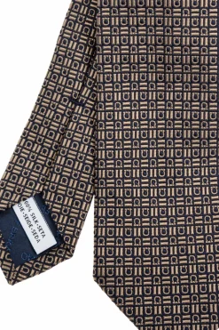 FERRAGAMO beżowy Jedwabny krawat
