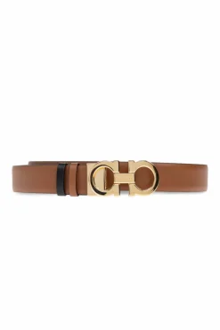 FERRAGAMO BRĄZOWY Dwustronny pasek z logo