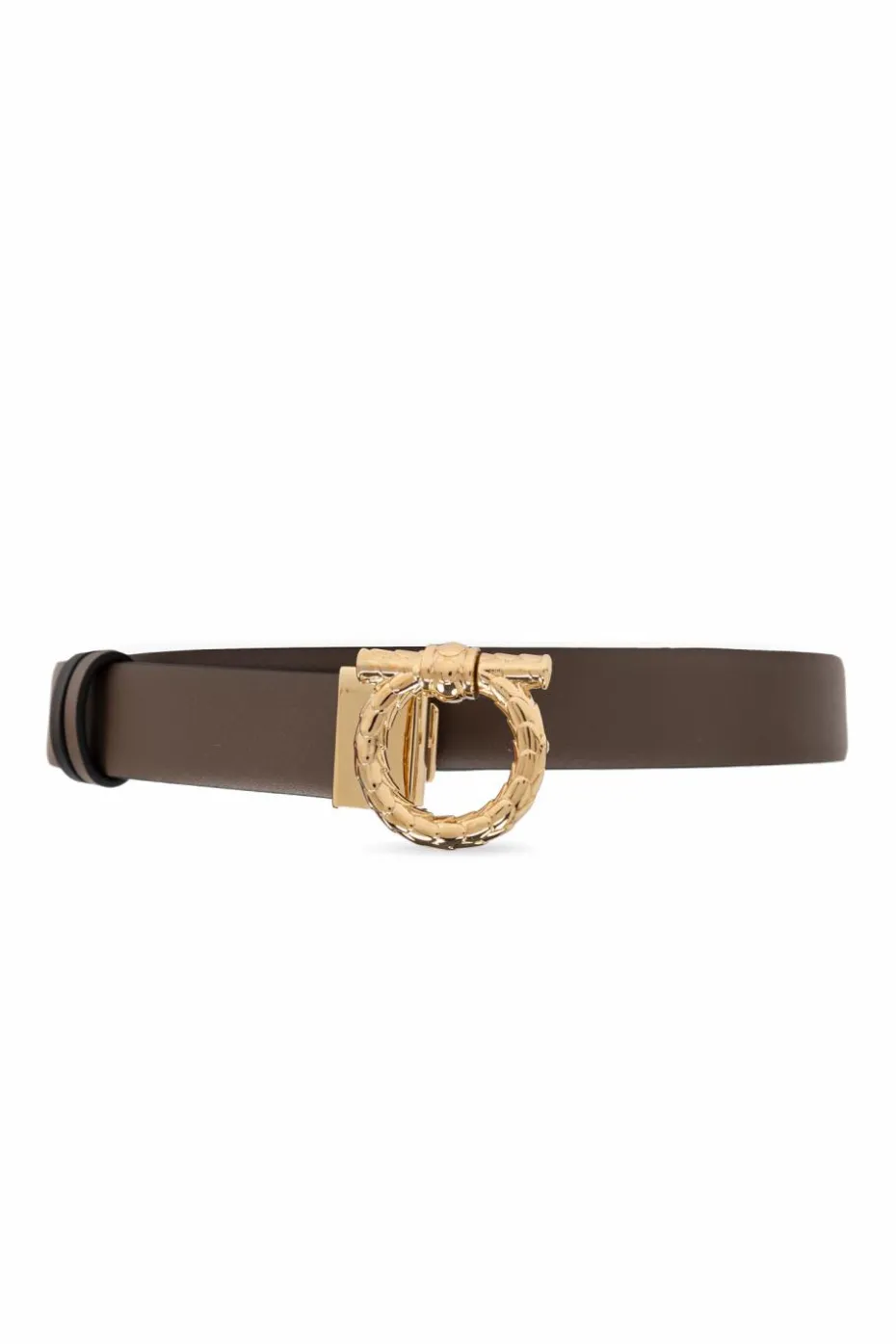 FERRAGAMO BRĄZOWY Dwustronny skórzany pasek