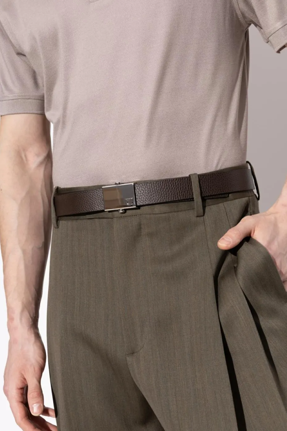FERRAGAMO BRĄZOWY Dwustronny pasek