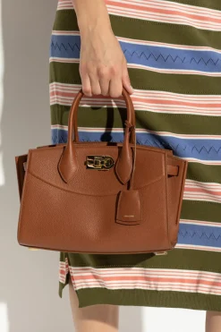 FERRAGAMO BRĄZOWY Skórzana torba do ręki