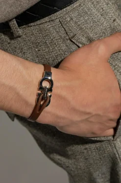 FERRAGAMO BRĄZOWY Skórzana bransoleta