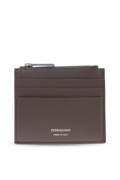 FERRAGAMO BRĄZOWY Skórzane etui na karty