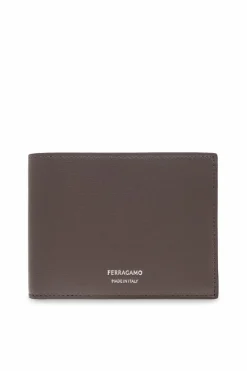 FERRAGAMO BRĄZOWY Skórzany portfel z logo