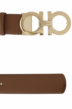 FERRAGAMO BRĄZOWY Skórzany pasek z logo