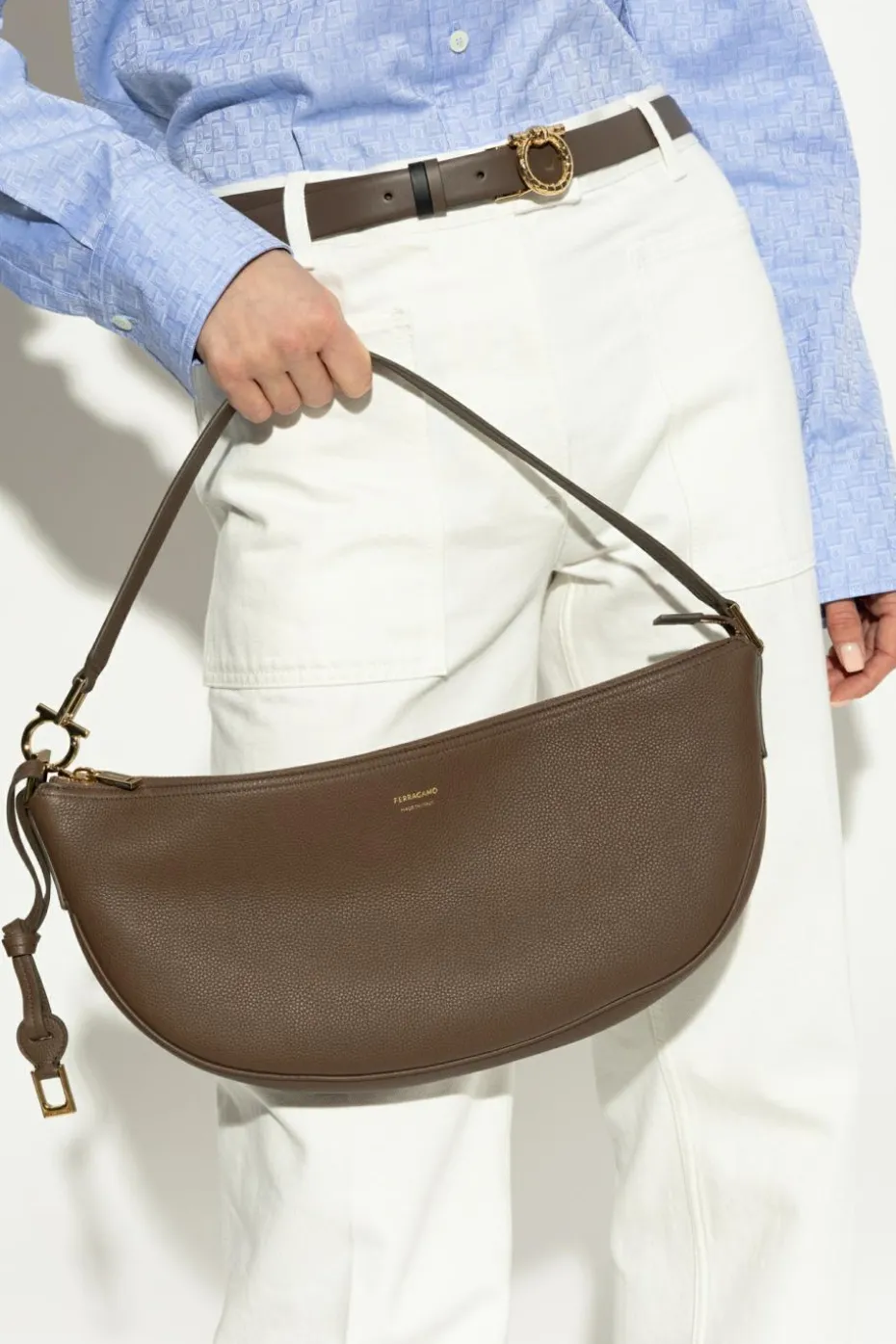 FERRAGAMO BRĄZOWY Torba na ramię