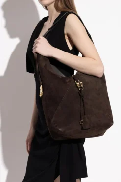 FERRAGAMO BRĄZOWY Zamszowa torba typu `shopper`