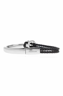 FERRAGAMO CZARNY Bransoleta z wygrawerowanym logo