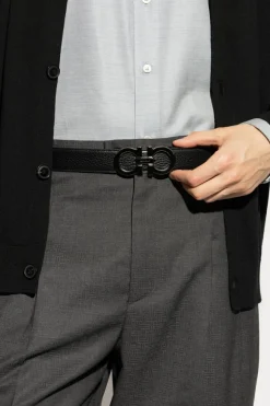 FERRAGAMO CZARNY Dwustronny pasek