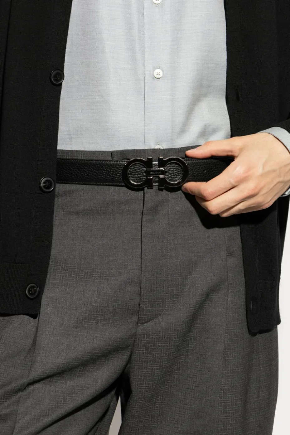 FERRAGAMO CZARNY Dwustronny pasek
