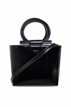 FERRAGAMO CZARNY Lakierowana torba do ręki