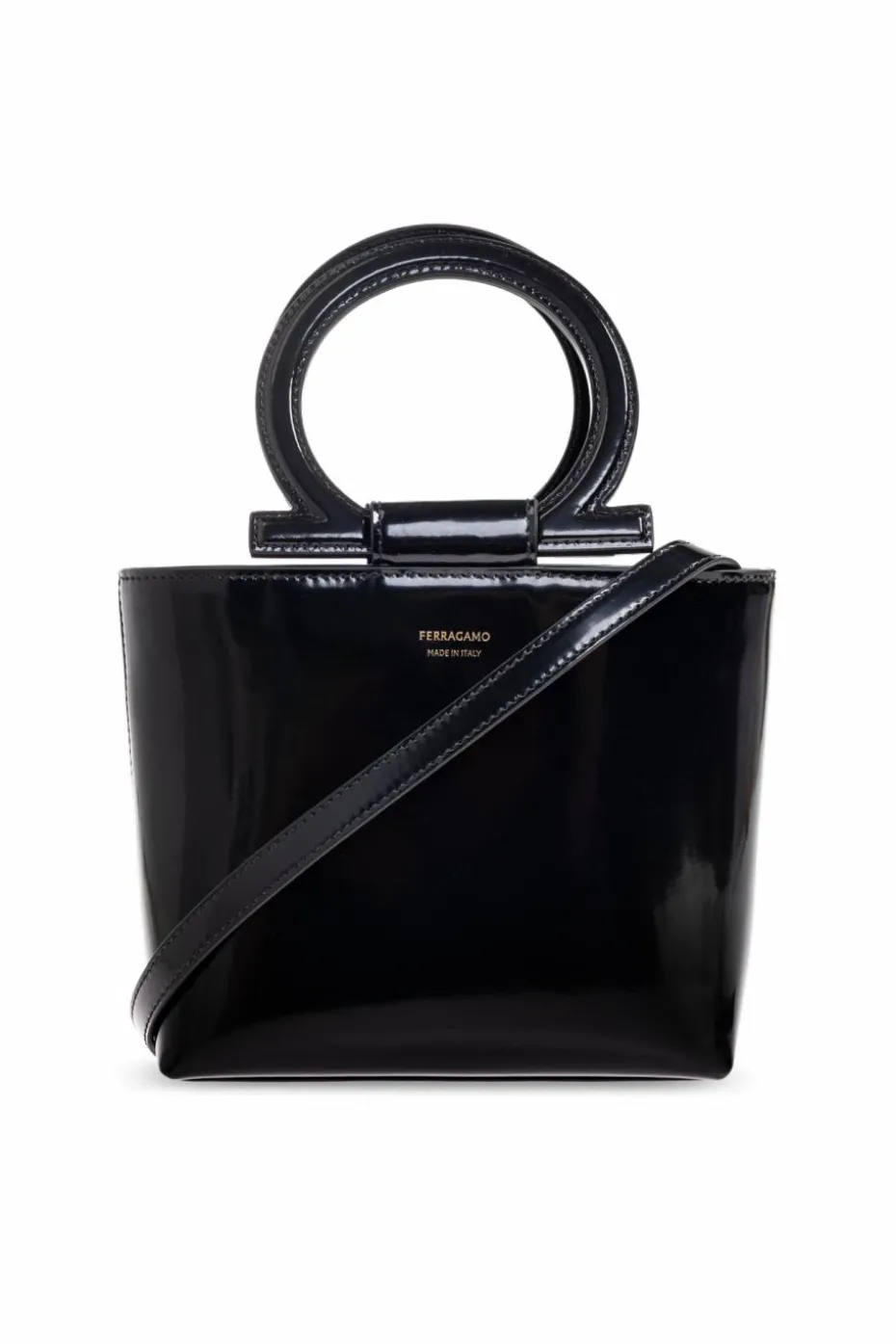 FERRAGAMO CZARNY Lakierowana torba do ręki