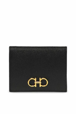 FERRAGAMO CZARNY Portfel z motywem ‘Gancini’