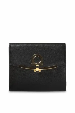 FERRAGAMO CZARNY Portfel z dekoracyjnym zapięciem