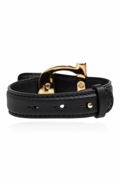 FERRAGAMO CZARNY Skórzana bransoleta