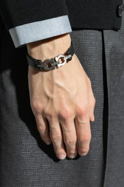 FERRAGAMO CZARNY Skórzana bransoleta
