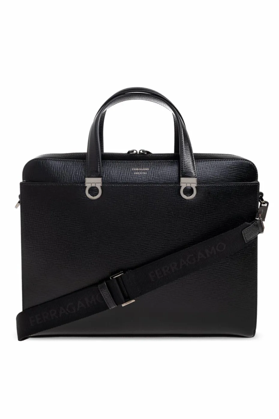 FERRAGAMO CZARNY Skórzana aktówka z logo