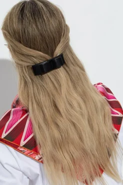 FERRAGAMO CZARNY Skórzana spinka do włosów