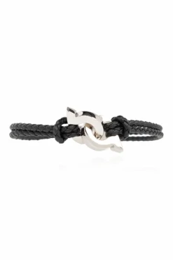 FERRAGAMO CZARNY Skórzana bransoleta
