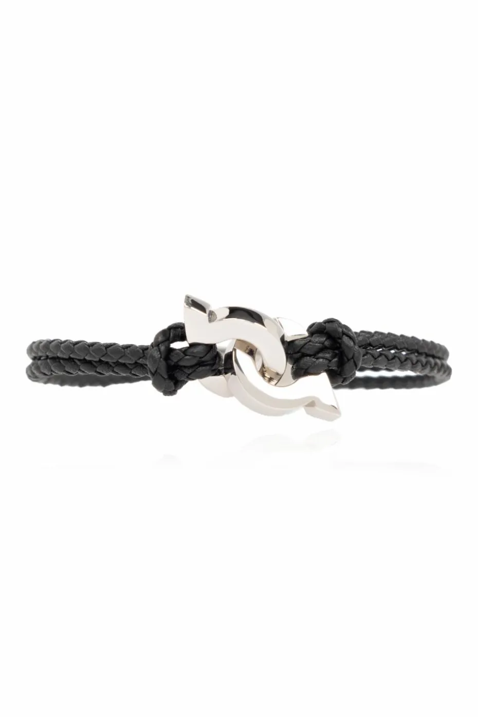 FERRAGAMO CZARNY Skórzana bransoleta