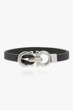 FERRAGAMO CZARNY Skórzana bransoleta