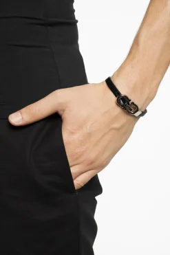 FERRAGAMO CZARNY Skórzana bransoleta