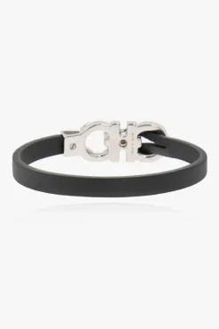 FERRAGAMO CZARNY Skórzana bransoleta