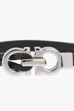 FERRAGAMO CZARNY Skórzana bransoleta