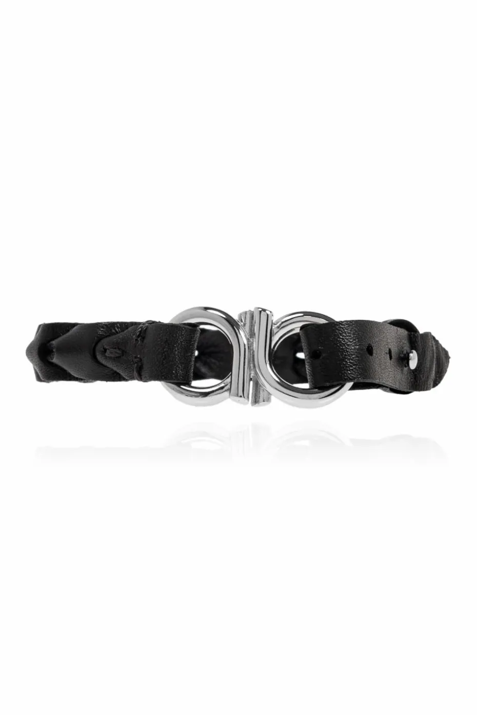 FERRAGAMO CZARNY Skórzana bransoleta