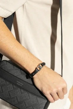 FERRAGAMO CZARNY Skórzana bransoleta