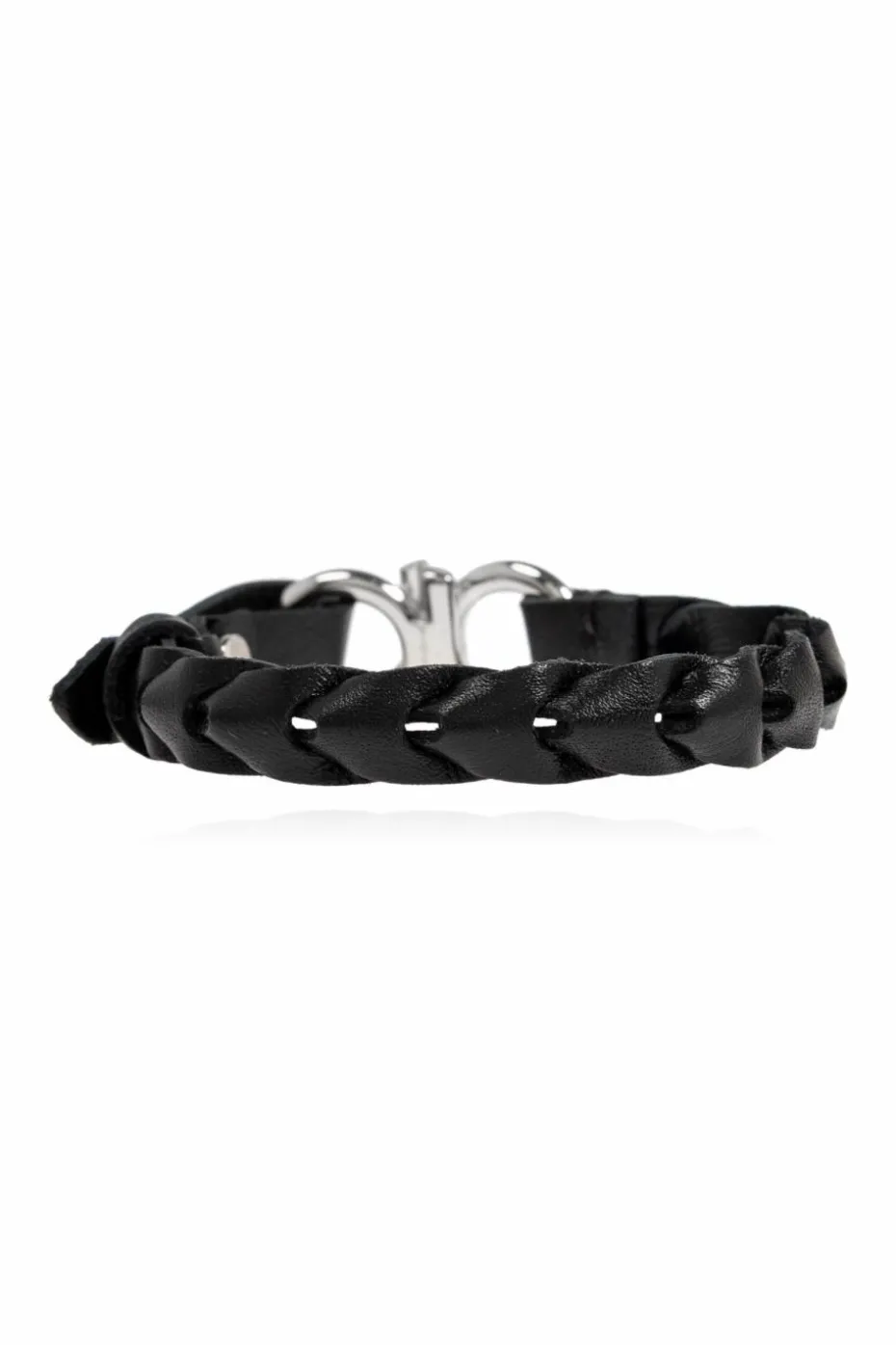 FERRAGAMO CZARNY Skórzana bransoleta