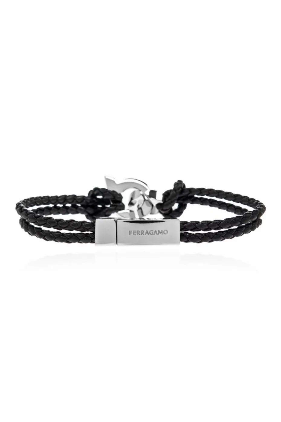FERRAGAMO CZARNY Skórzana bransoleta