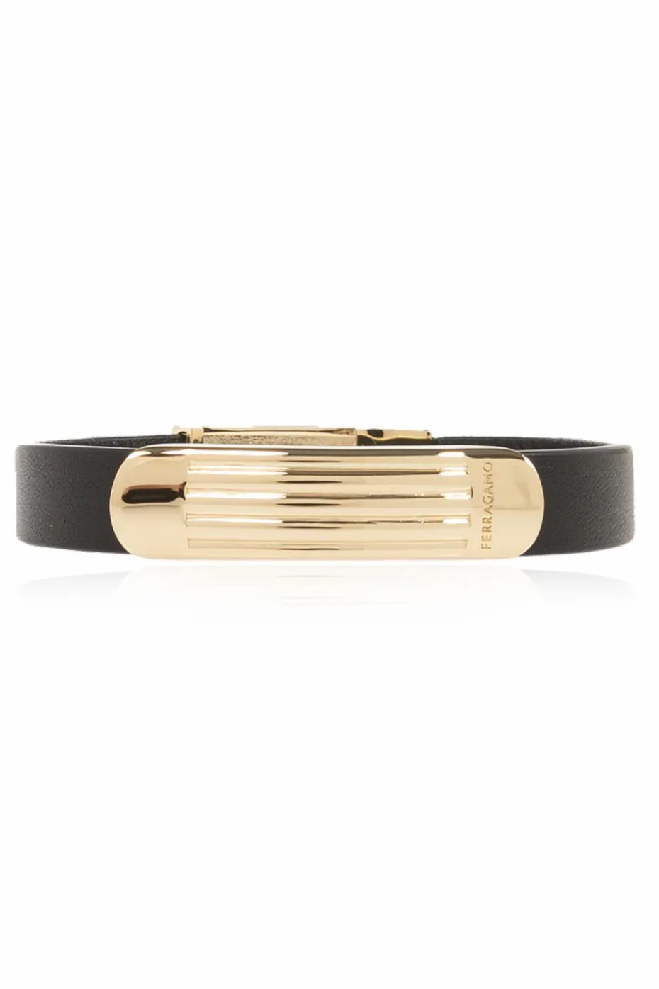 FERRAGAMO CZARNY Skórzana bransoleta