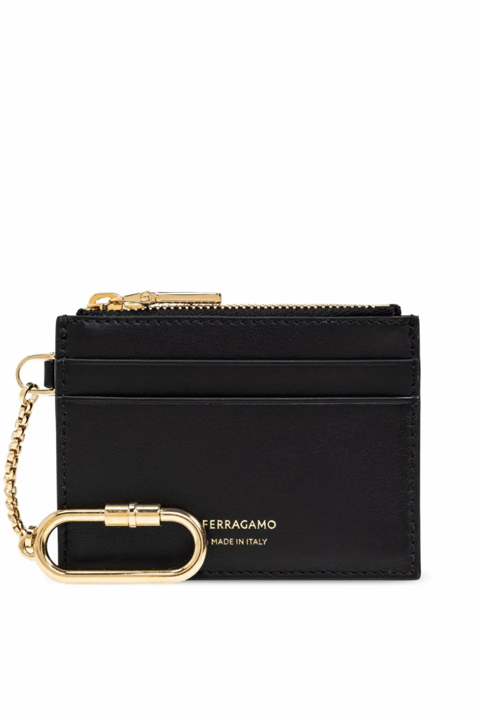 FERRAGAMO CZARNY Skórzane etui na karty z brelokiem
