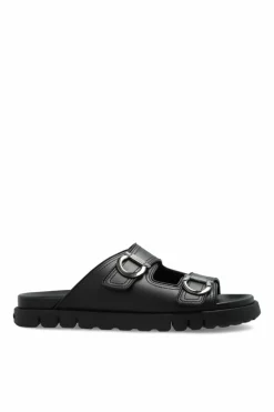 FERRAGAMO CZARNY Skórzane klapki `Colly`