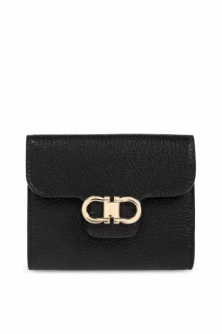FERRAGAMO CZARNY Skórzany portfel