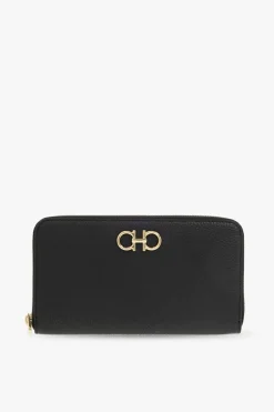 FERRAGAMO CZARNY Skórzany portfel