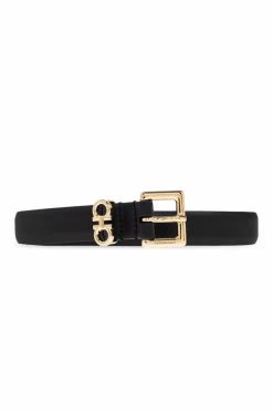 FERRAGAMO CZARNY Skórzany pasek