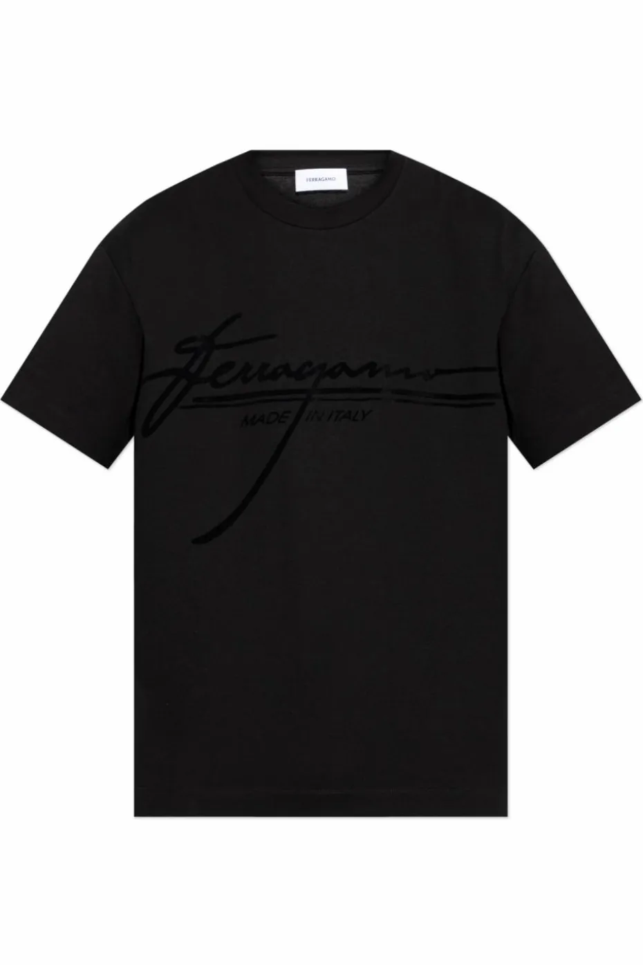 FERRAGAMO CZARNY T-shirt z logo o aksamitnym wykończeniu