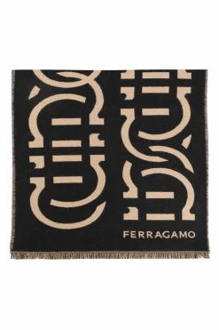 FERRAGAMO CZARNY Wełniany szal