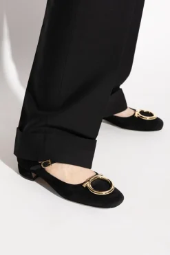 FERRAGAMO CZARNY Zamszowe buty na obcasie