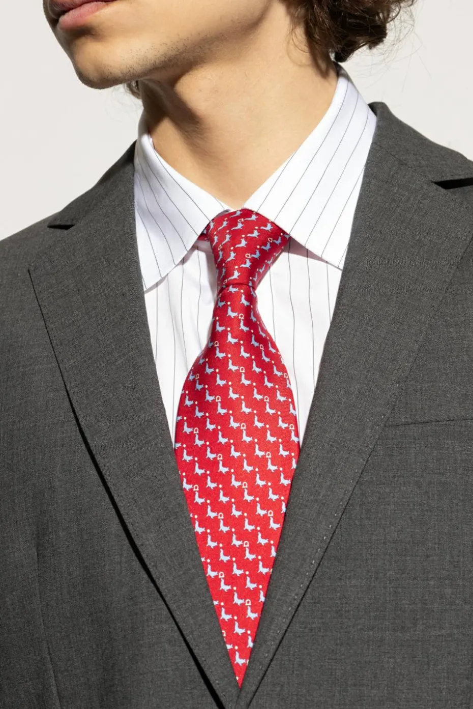 FERRAGAMO CZERWONY Jedwabny krawat