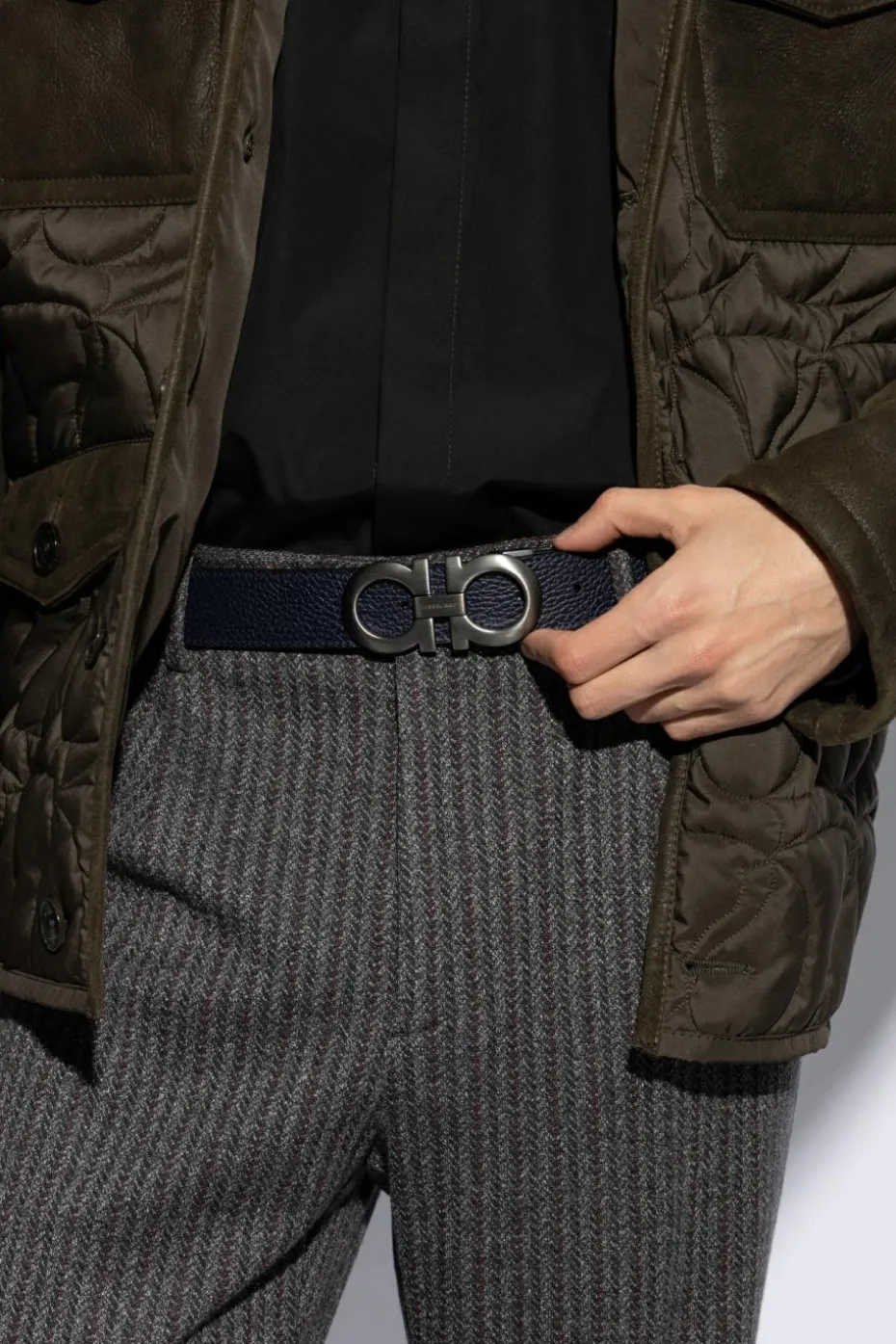 FERRAGAMO GRANATOWY Dwustronny pasek