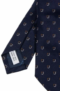 FERRAGAMO GRANATOWY Jedwabny krawat
