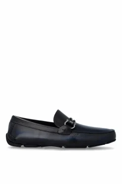 FERRAGAMO GRANATOWY Mokasyny `Front`